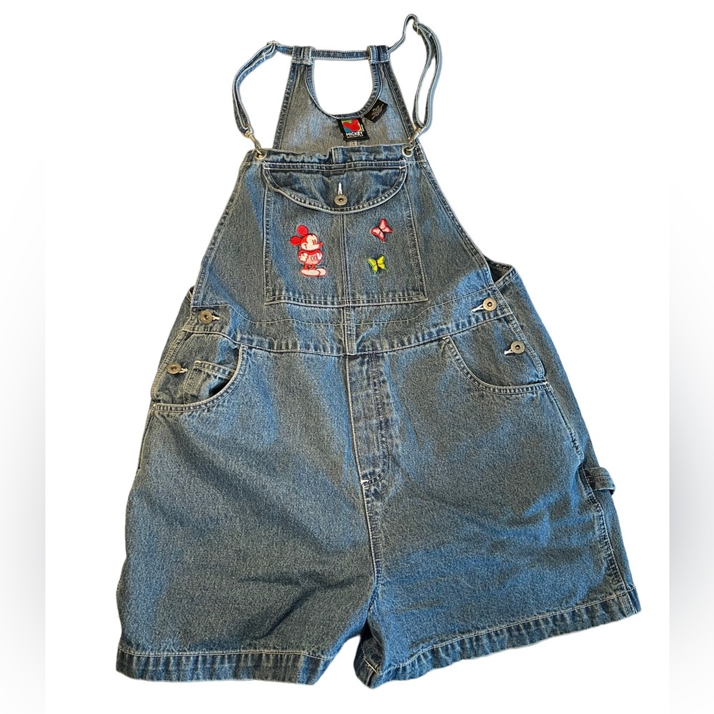 Woman’s Juniors Mickey Unlimited Y2K style Denim Jean Bibs size XL
